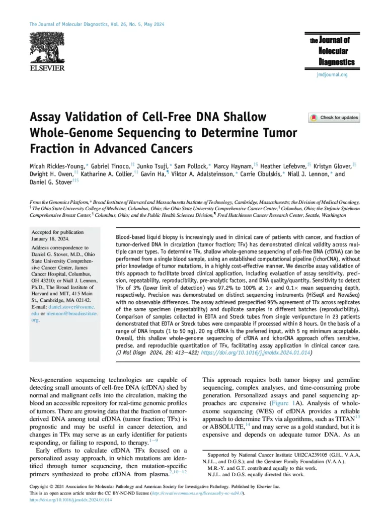 Assay Validation of Cell-Free DNA Shallow Whole-Genome Sequencing to Determine Tumor Fraction in Advanced Cancers
