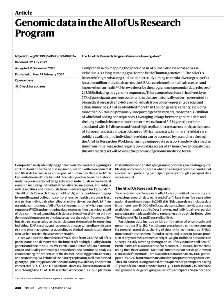 Genomic data in the All of Us Research Program