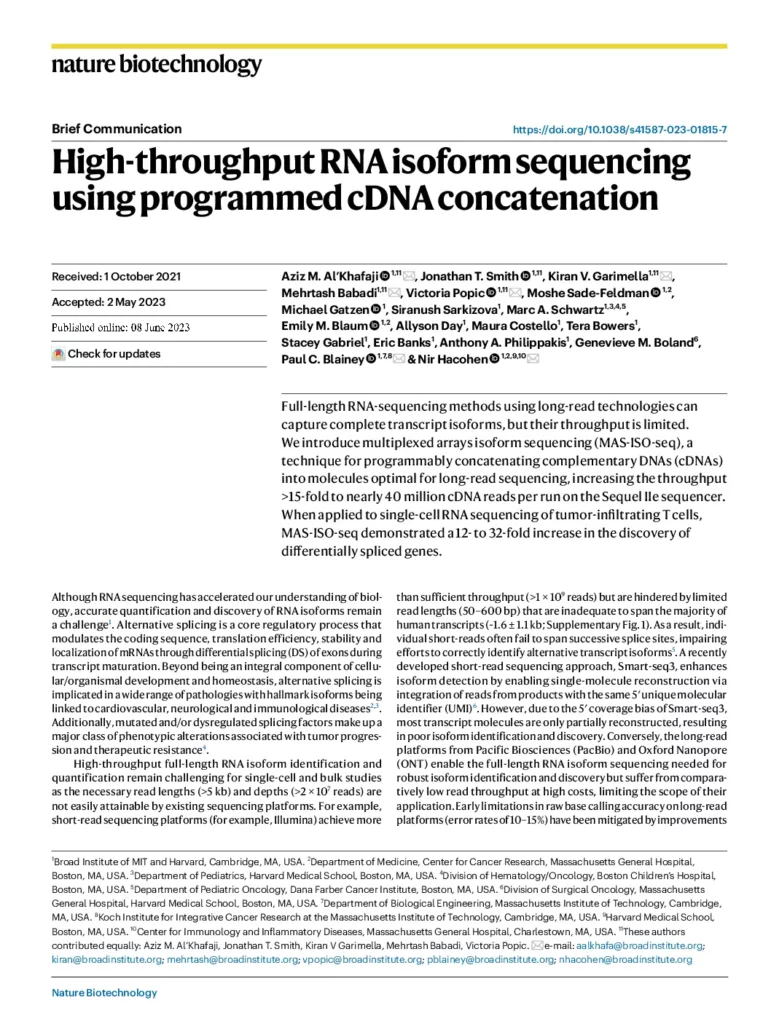 High-throughput RNA isoform sequencing using programmed cDNA concatenation