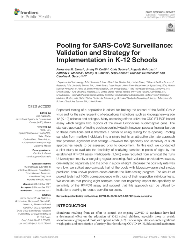 Pooling for SARS-CoV2 Surveillance Validation and Strategy for Implementation in K-12 Schools