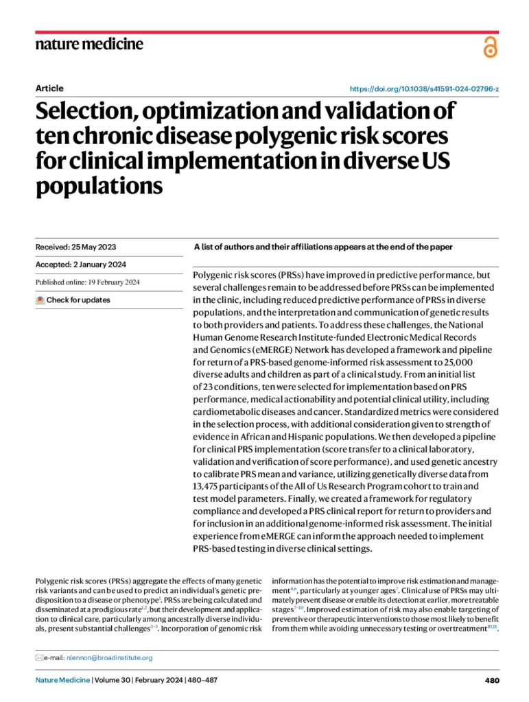 Selection, optimization and validation of ten chronic disease polygenic risk scores for clinical implementation in diverse US populations