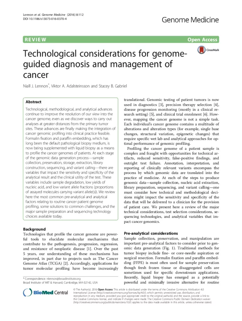Technological considerations for genome-guided diagnosis and management of cancer