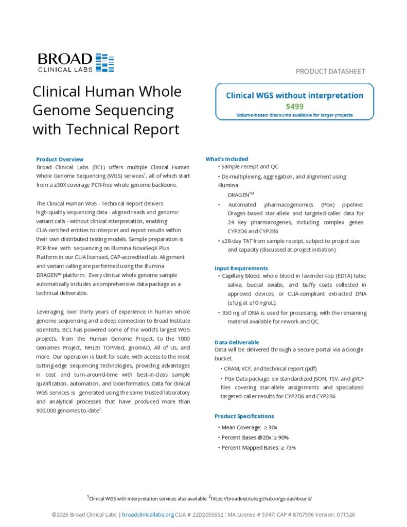 Clinical Whole Genome Sequencing Product Data Sheet - Technical Only